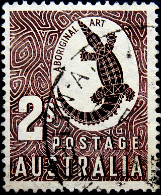 Австралия 1948 год . Искусство аборигенов-Крокодил Джонстона . Каталог 0,70 €.  (2)